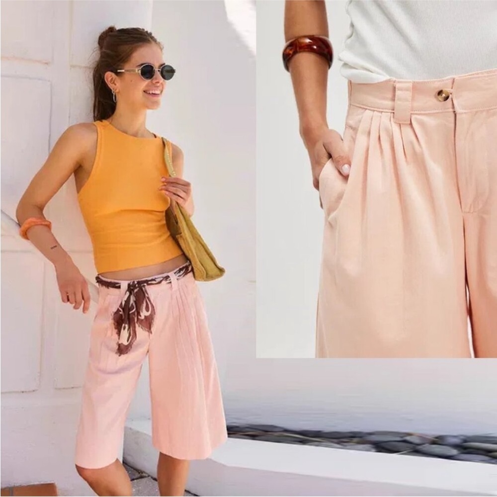 NEW Free People Sadie A-Line Long Pleated Women's Shorts Peach Blush Sz 0 & 4 - Picture 6 of 13
